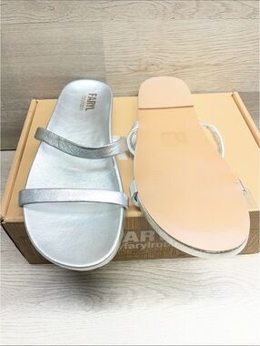 Farylrobin Women's Silver Double-Strap Slide Sandals#245